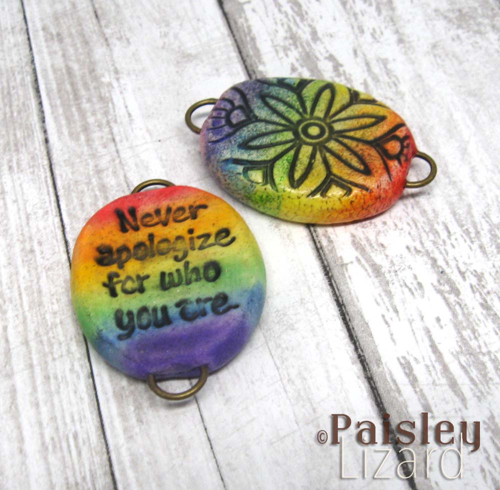 Polymer clay rainbow beads with affirmative quote