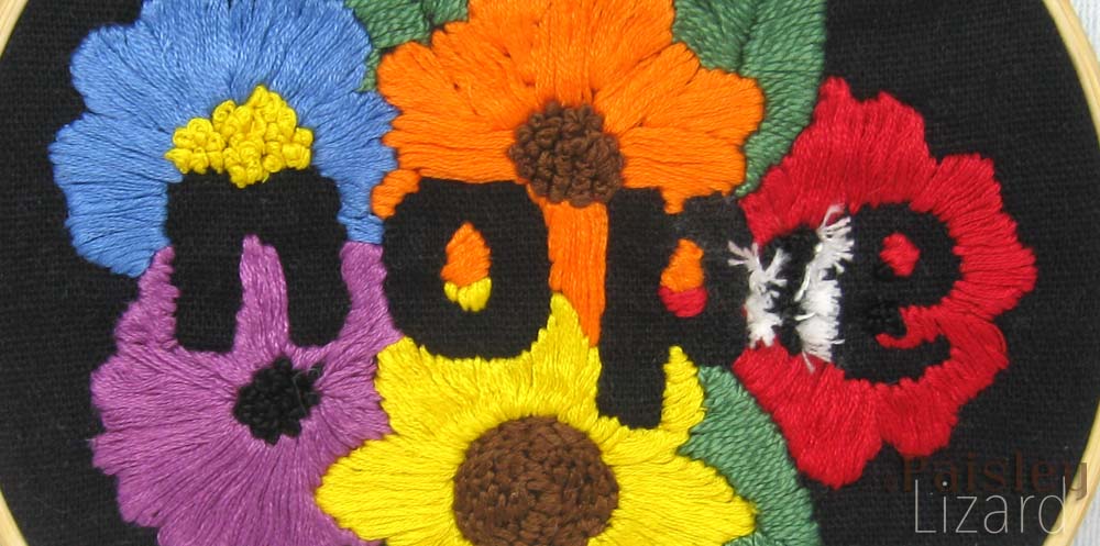 Modern embroidery flowers and "nope"