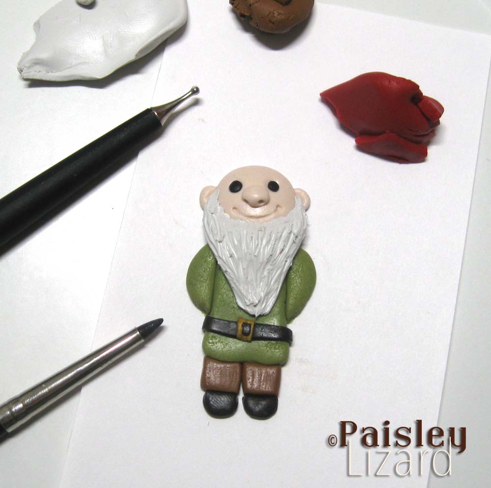 Polymer clay gnome figure work in progress