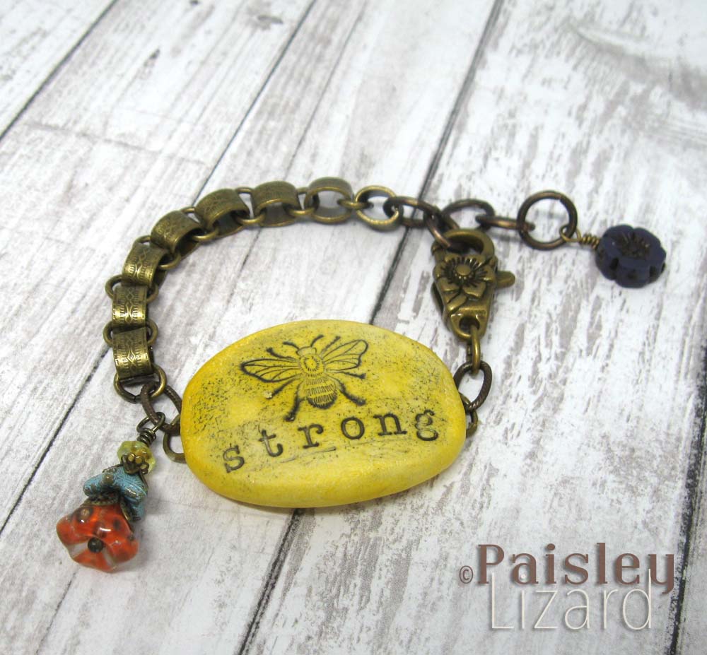 Boho bracelet with bee connector and brass chain