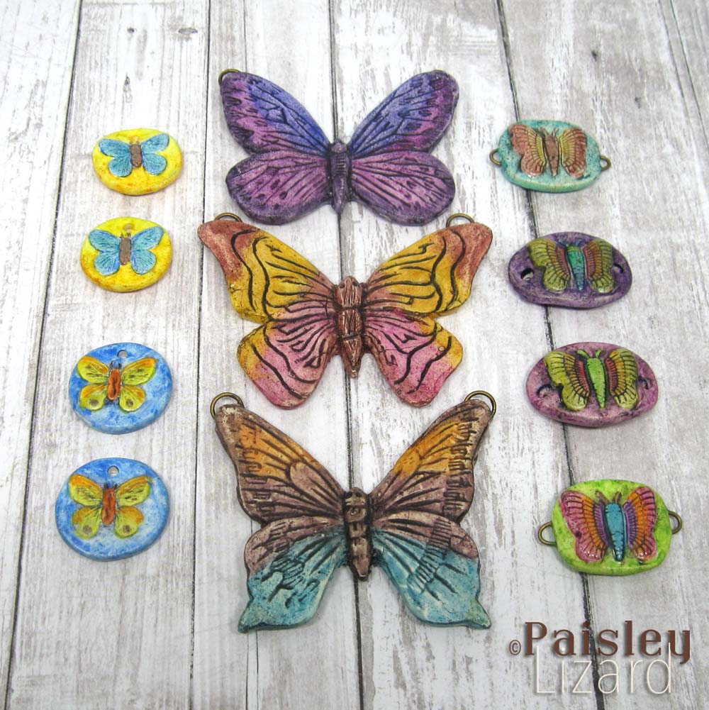Painted polymer clay butterfly pendants, charms and connectors