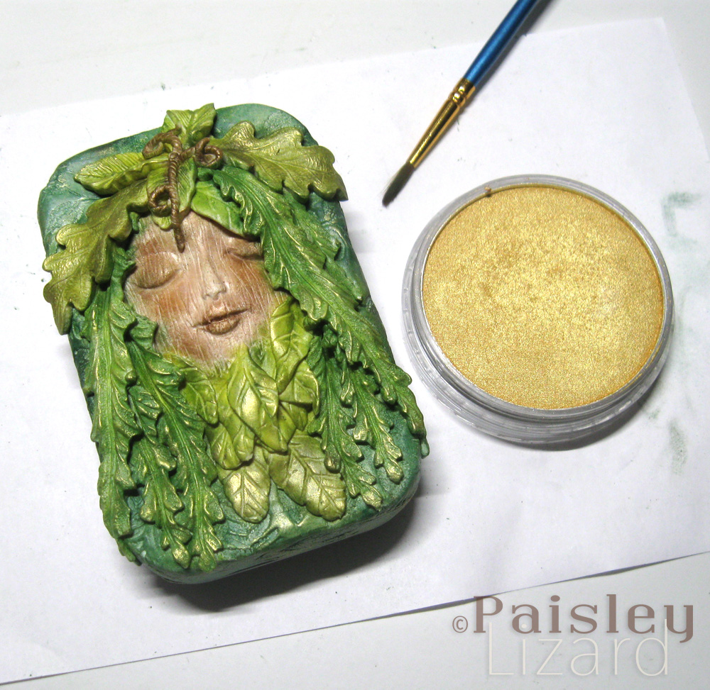 Polymer clay Dryad stash tin wih pan pastels