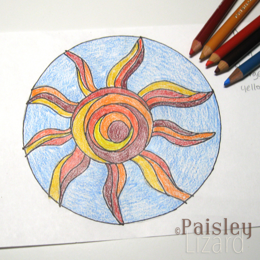Colored pencil sketch of solstice sun design